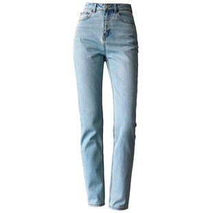 厚挺塑形 无弹高个子法式牛仔裤加长高腰浅色直筒裤女烟管法棍裤