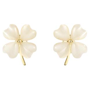 四叶草耳钉女纯银2022年新款潮小众设计高级感气质名媛猫眼石耳环