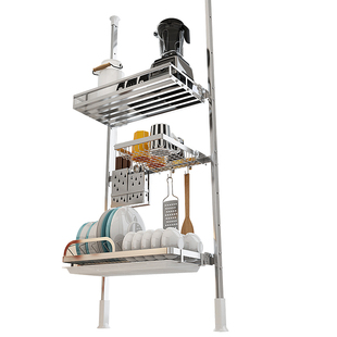 厨房置物架免打孔顶天立地伸缩窗台挂架收纳架沥水晾碗架放锅架子