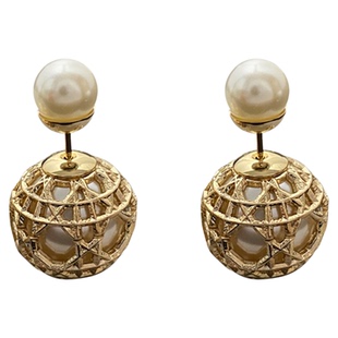 奥米迪奥镂空金属包珍珠耳钉大小珍珠两戴复古法式气质耳饰耳环