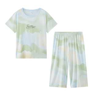 GOSO香蜜闺秀女士家居服短袖2025夏新款圆领牛奶丝柔软睡衣套装