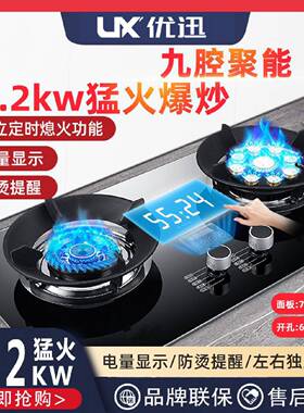 优迅煤气灶家用猛火燃气灶双灶头九腔天然气双灶液化气双灶家用