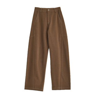 『藏肉神器』小个子加厚弯刀裤高腰咖色毛呢休闲裤宽松阔腿镰刀裤