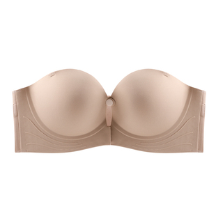 前扣无肩带女士内衣内裤聚拢小胸显大加厚美背防滑无痕文胸套装
