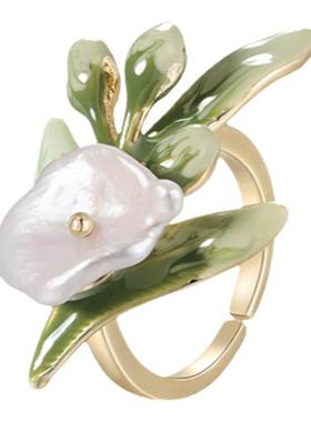 shes巴比耶滴油叶片珍珠指环