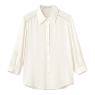 水云间杏色七分袖衬衫女秋季新款2025时尚通勤百搭翻领衬衣雪纺衫