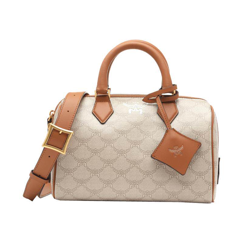 【自营】MCM24春夏新品女士经典logo印花单肩斜挎背提包波士顿包