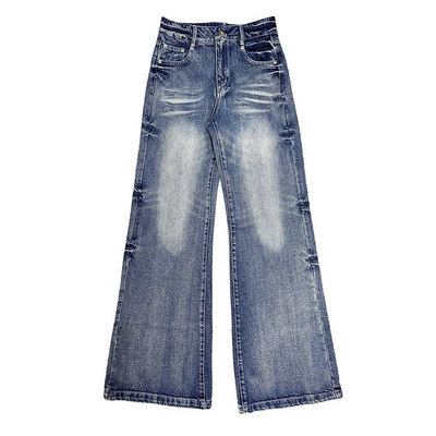 美式复古微喇牛仔裤女秋冬大码胖mm低腰宽松显瘦不贴腿喇叭拖地裤