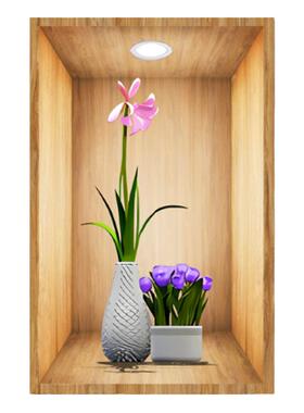 植物花卉3D效果盆栽贴画过道楼梯装饰画宾馆餐厅壁画自粘画