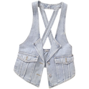 牛仔马甲女款夏天外穿挂脖背心中长款马夹外穿时尚新款学院风新款