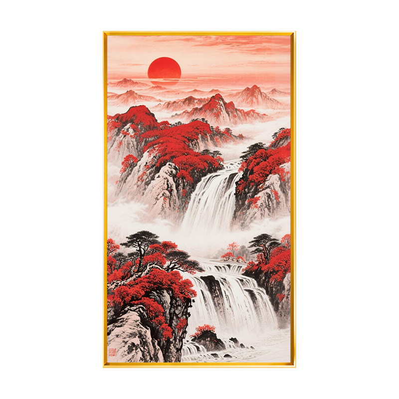 中式鸿运当头山涧流水十字绣2026新款印花全绣红日满绣自绣手工绣