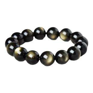 黑曜石手链女男黑耀石东海水晶玛瑙玉石彩虹猫眼散珠子金曜石手串