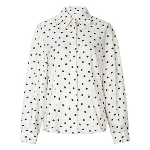 BCBG新款秋冬时尚流行气质四叶草波点印花打褶领女士上衣外套衬衫