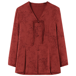 母亲节衣服新中式桑蚕丝上衣女夏中年妈妈夏装套装真丝香云纱衬衫