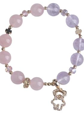 新款天然粉晶配紫水晶手链