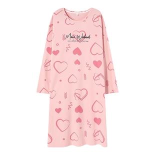 浪莎睡裙春秋季女款纯棉长袖甜美可爱睡衣家居服女士中长款连衣裙