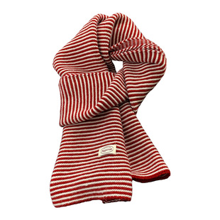 新年红白条纹针织围巾女冬季简约高级感百搭亲肤防寒保暖护颈围脖