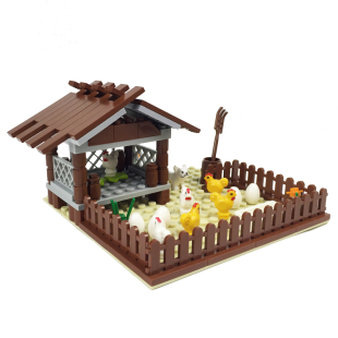 迷你小鸡窝摆件DIY小颗粒拼装积木玩具鸡舍养鸡场可爱白色鸡仔MOC