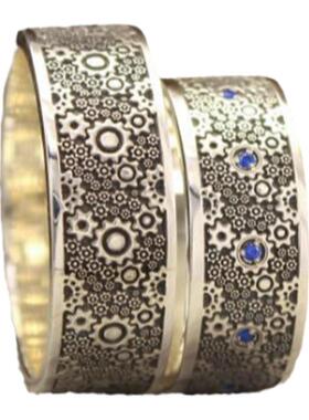 情侣纯银天然蓝宝石结婚对戒戒指