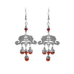 良辰 空岛蓝苗银民族复古吉祥双鱼玛瑙耳环古典新娘中式耳坠耳夹