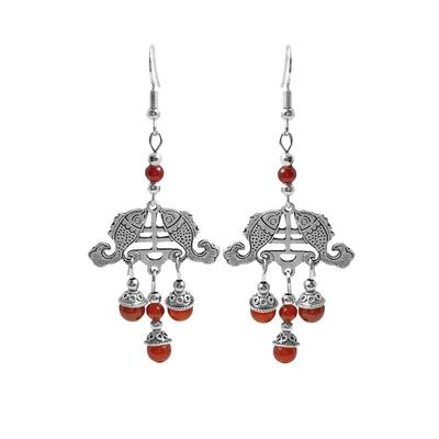 吉祥双鱼古典新娘苗银女玛瑙耳环