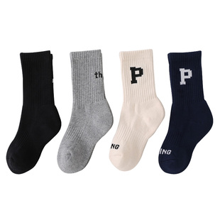 袜子女童长筒袜儿童秋冬纯棉袜大童中筒袜字母运动袜青少年潮袜