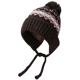 冬季复古提花加绒针织帽子女绑带显脸小护耳帽户外防风保暖韩甜美