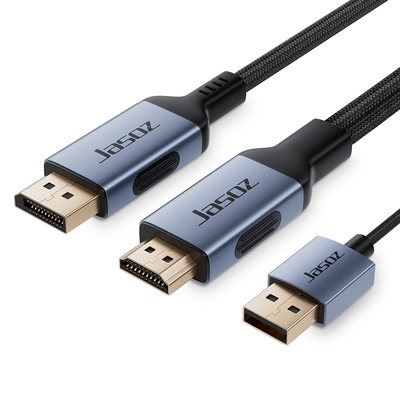 hdmi转dp电脑显示器屏幕转接头口笔记本外接转换数据高清线带供电