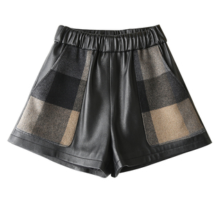绵羊皮真皮皮短裤女高腰显瘦时尚2025秋冬新款羊毛毛呢口袋短裤女
