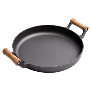 木柄家用煎饼锅铸铁平底锅烙饼鏊子摊煎饼果子工具不粘锅手抓饼锅