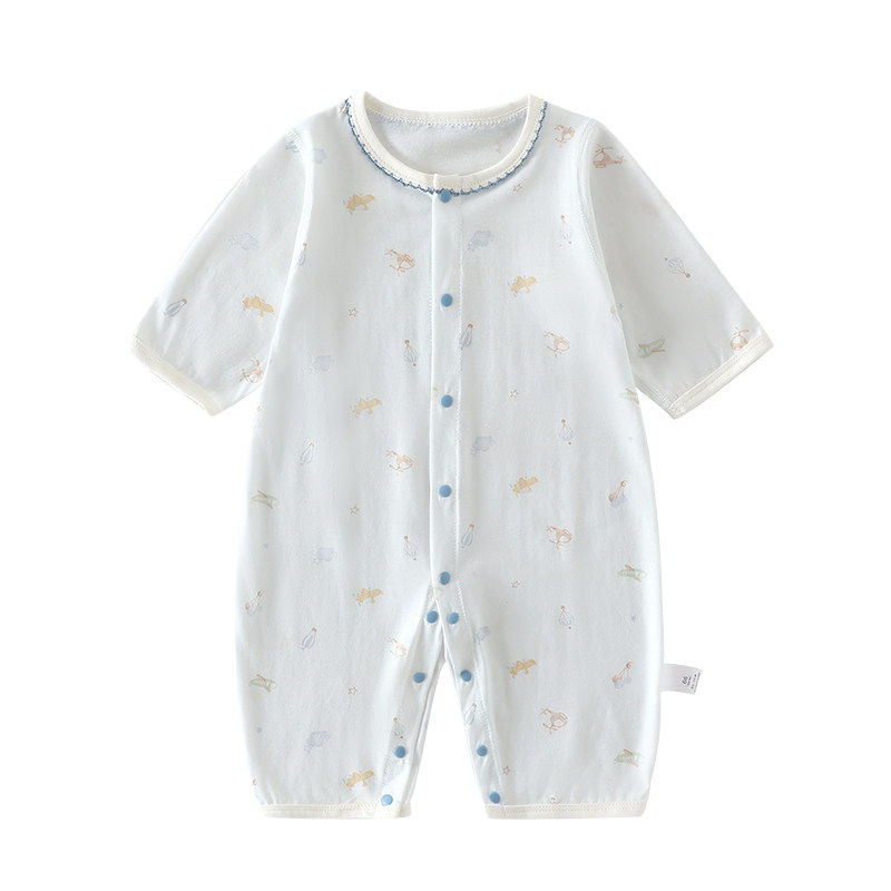7A冰氧棉婴儿空调服夏季薄款七分袖爬爬服幼儿睡衣小宝宝连体衣