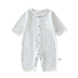 7A冰氧棉婴儿空调服夏季薄款七分袖爬爬服幼儿睡衣小宝宝连体衣