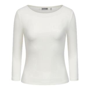 ANTIFORM背构 弹力棉纤圆领坑条T恤修身打底外穿七分袖上衣女初秋