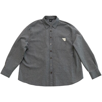 色织格纹泡泡纱宽松叠穿翻领衬衫