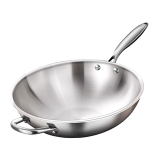 凹面电磁炉专用不锈钢炒锅不粘锅家用无涂层圆底炒菜锅商用燃气灶