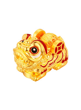 老庙黄金珐琅醒狮5D足金工艺摆件送礼送朋友生日礼物
