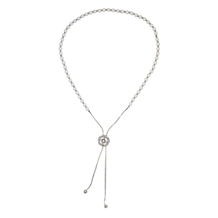 「凡尔赛庄园」天然白贝母气质百搭花朵毛衣链长款抽拉可调节项链