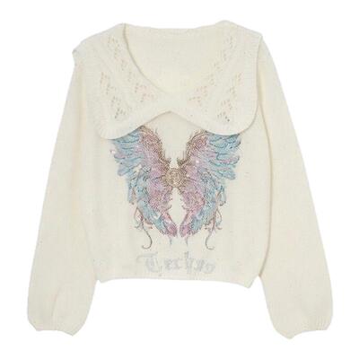 TCH26春季新款温柔风甜美烫钻羽翼娃娃领宽松针织衫女T78A09E1048