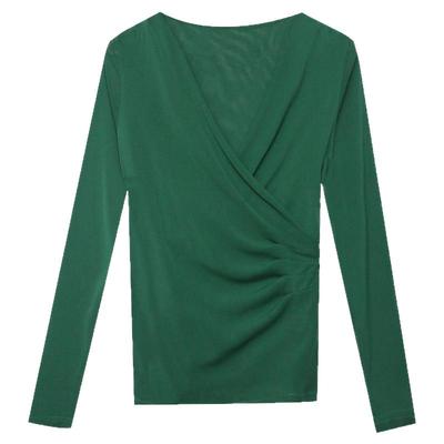 性感交叉网纱打底衫长袖内搭上衣