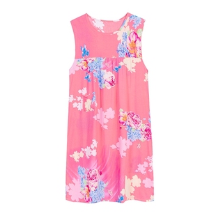 夏季绵绸女士睡裙人造棉布大码睡衣中老年棉绸妈妈装连衣裙家居服