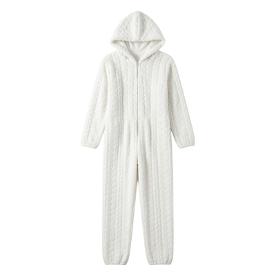 毛茸茸连帽保暖珊瑚绒连体裤睡衣