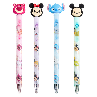一正松松家族卡通可爱草莓熊转转笔趣味侧按中性笔 小学生米奇CS中性笔0.5mm速干大容量笔墨儿童史迪奇黑笔