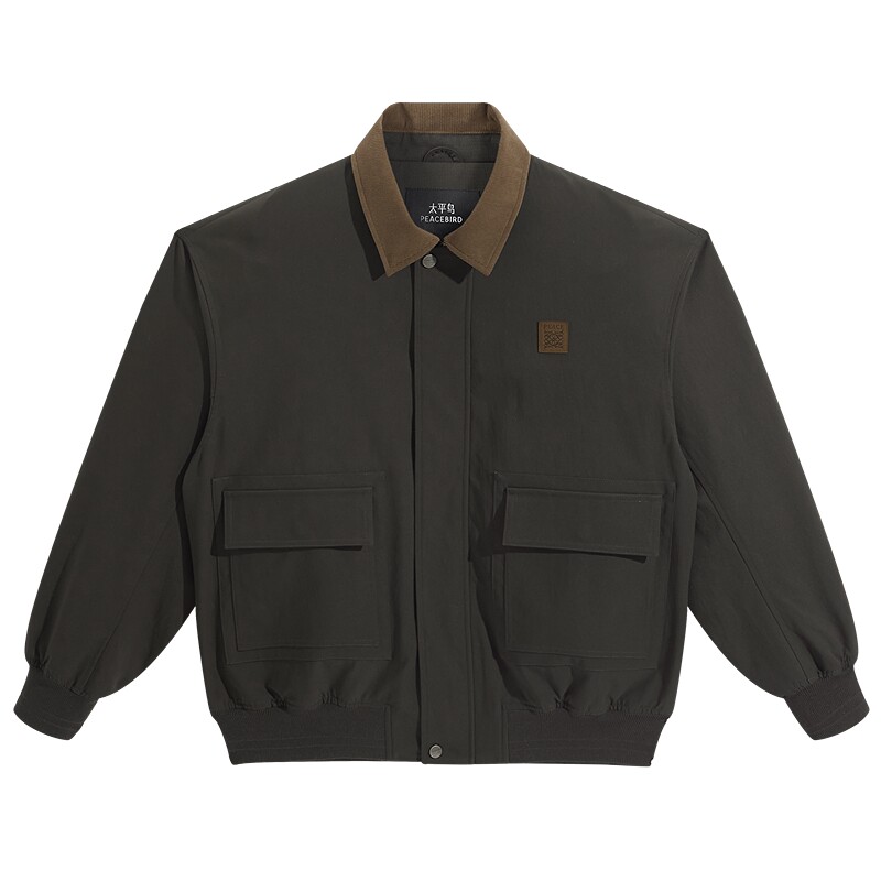 太平鸟男装夹克秋冬新款复古巴恩风工装羽绒服质感通勤宽松外套