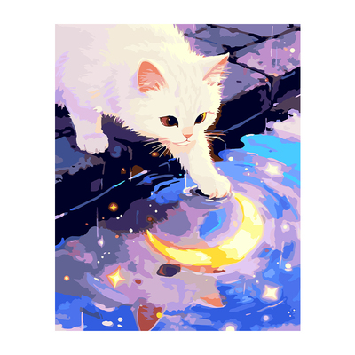 自油自画 数字油画diy填色画画成人手工手绘涂色油彩画 月影戏猫
