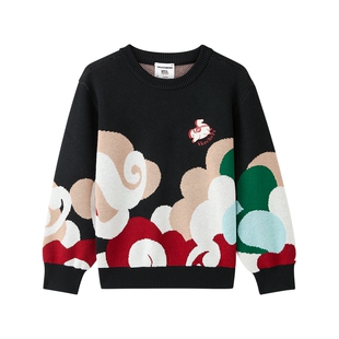 斯凯奇新年战袍马年红色童装2026新款男女中大童服装套头卫衣上衣