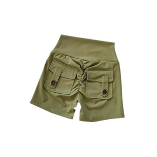 带口袋裸感高腰蜜桃臀健身短裤女紧身运动跑步训练舞蹈提臀三分裤