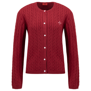 GRKC吉尔卡克 红色纽花针织衫老钱风春季修身短款本命年毛衣外套