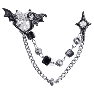 闪电猫 暗黑系爆闪蝙蝠双耳洞耳钉钛钢耳骨钉耳链 潮流个性耳桥链