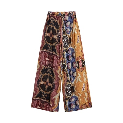 Desigual26春夏新品LACROIX联名抽象手绘彩色印花阔腿女式休闲裤