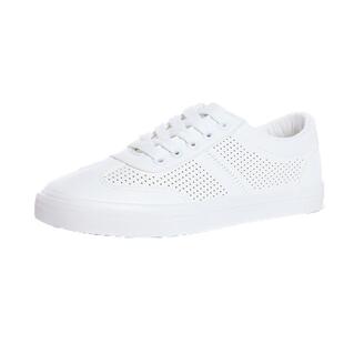 夏季网眼小白鞋女大码41-43码中学生平底板鞋透气皮面帆布鞋女40